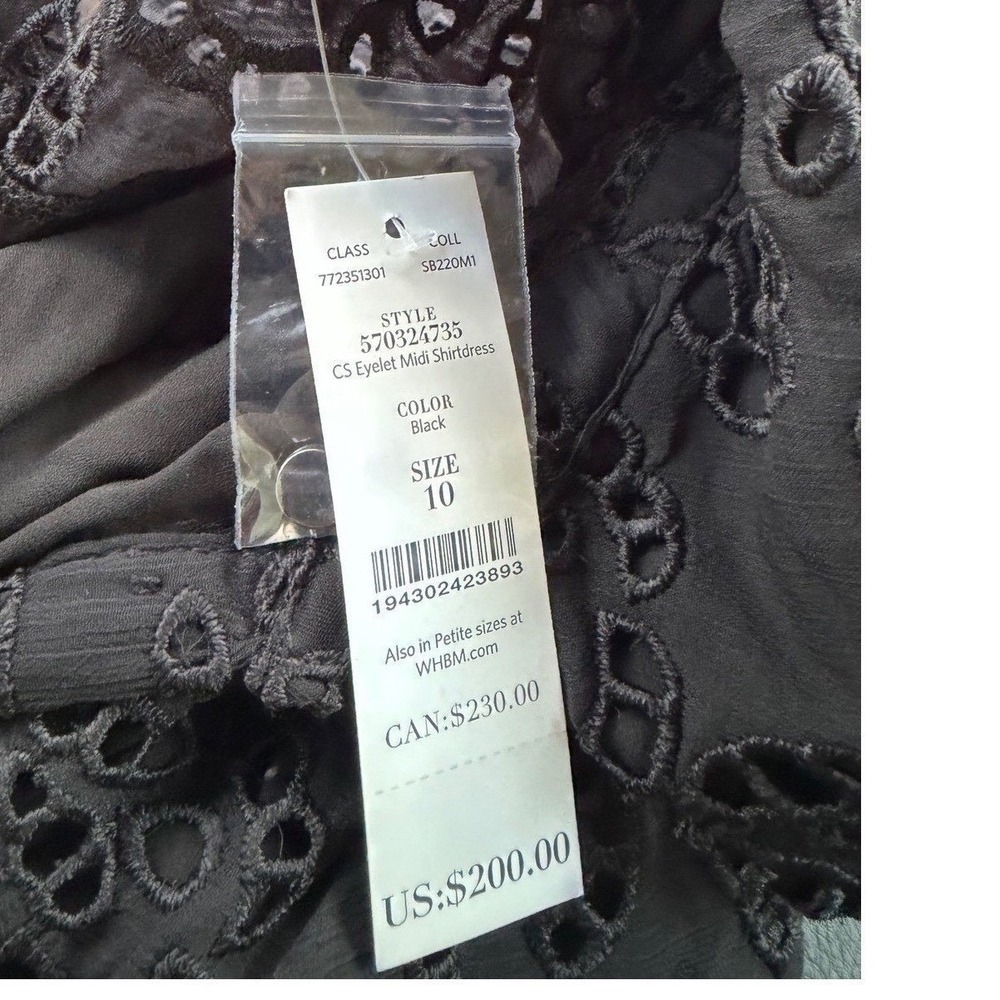 White House Black Market Black Eyelet MIDI Shirt Embroidered Dress Size 10 NWT - Picture 5 of 10